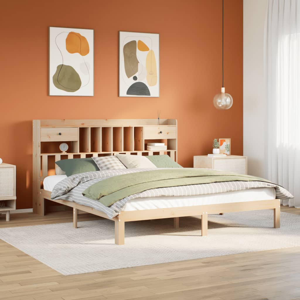 Bed met boekenkast zonder matras massief grenenhout 180x200 cm – afbeelding 1