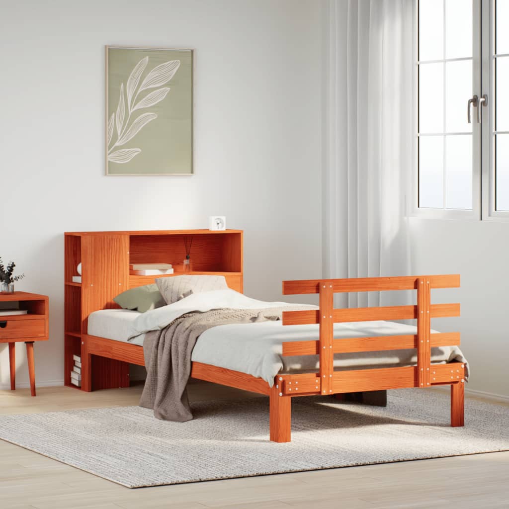 Bed met boekenkast zonder matras grenenhout wasbruin 100x200 cm – afbeelding 1