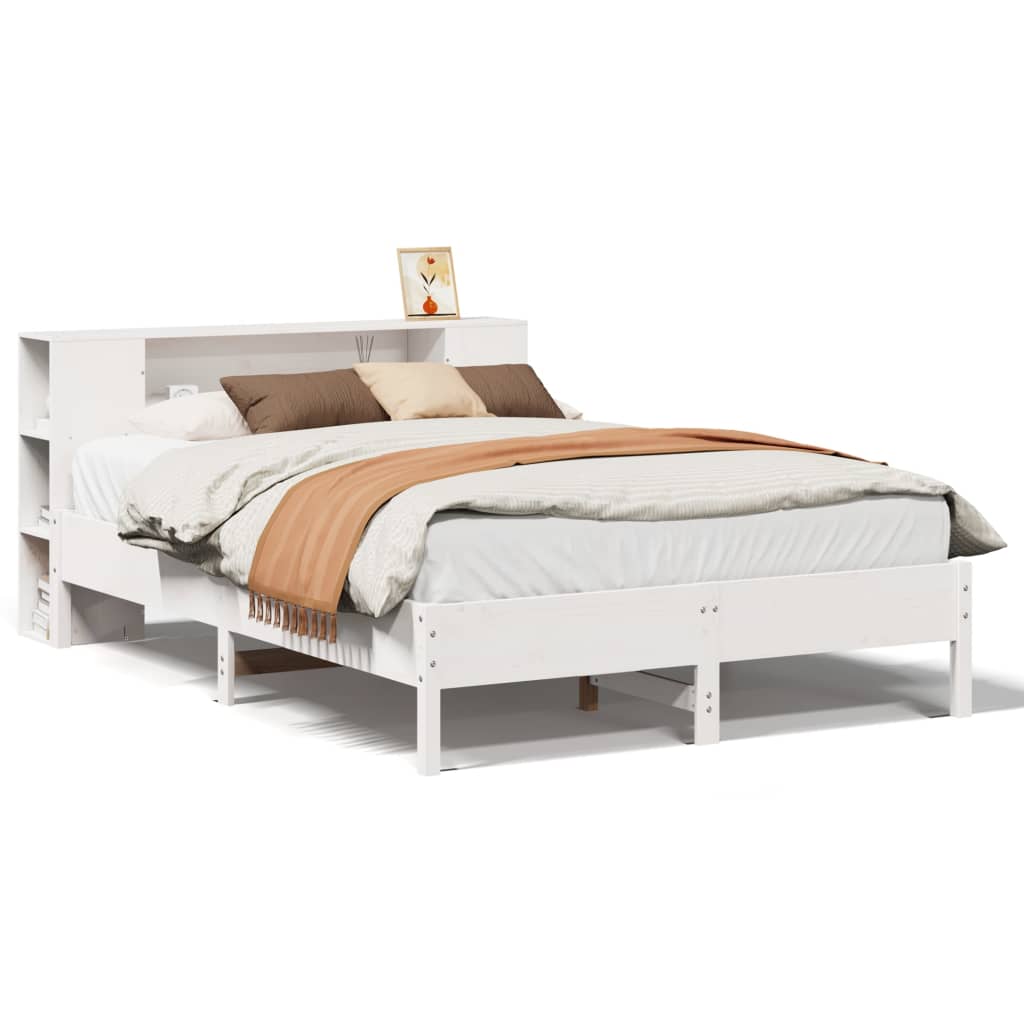 Bed met boekenkast zonder matras grenenhout wit 150x200 cm – afbeelding 2