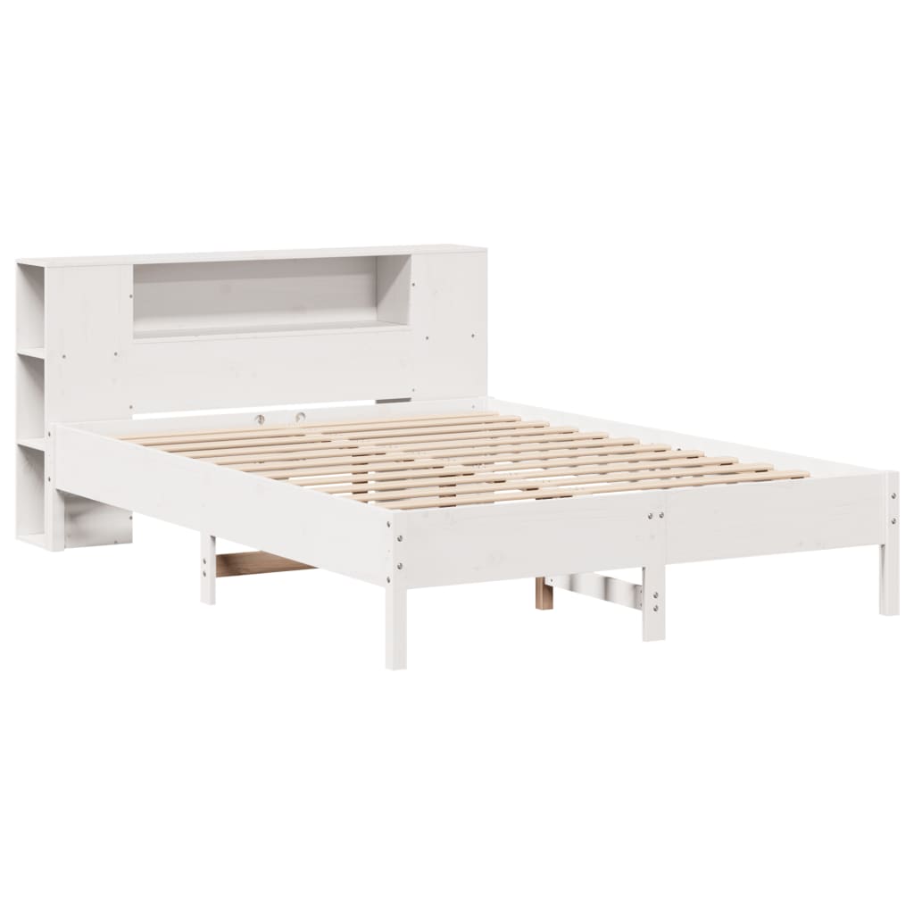 Bed met boekenkast zonder matras grenenhout wit 150x200 cm – afbeelding 3