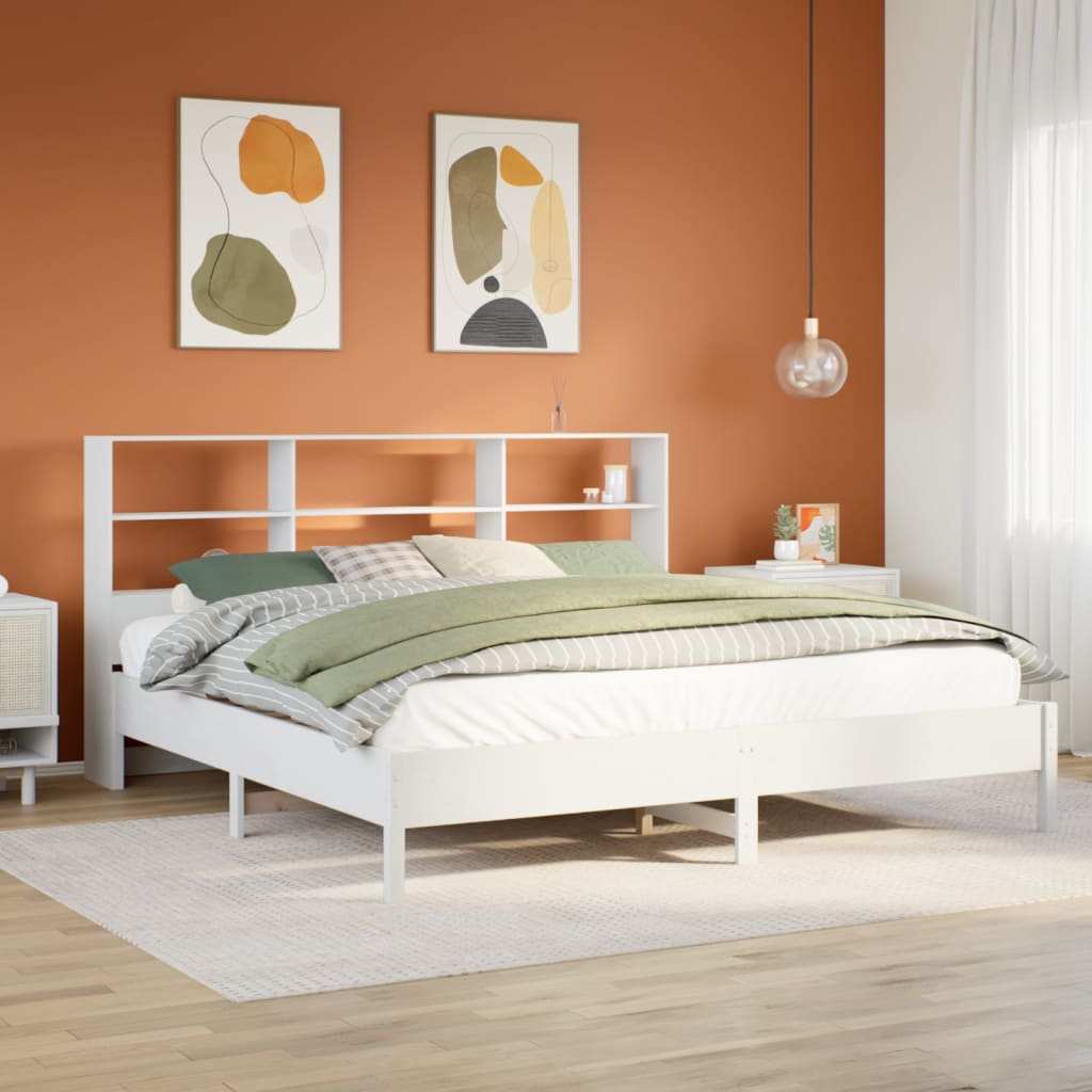 Bed met boekenkast zonder matras grenenhout wit 180x200 cm – afbeelding 1