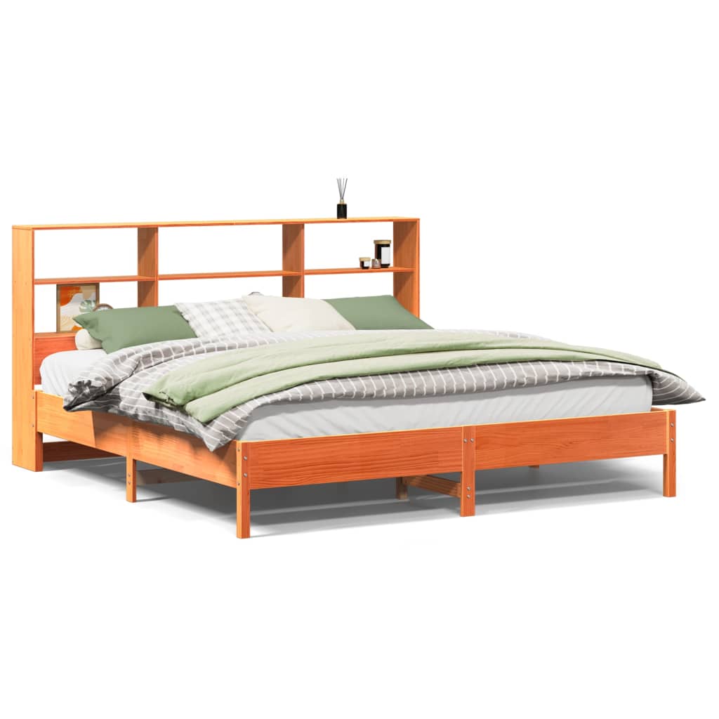 Bed met boekenkast zonder matras grenenhout wasbruin 180x200 cm – afbeelding 2