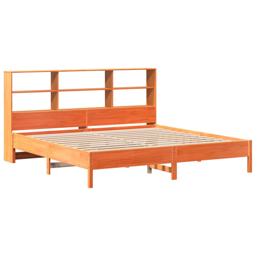 Bed met boekenkast zonder matras grenenhout wasbruin 180x200 cm – afbeelding 3
