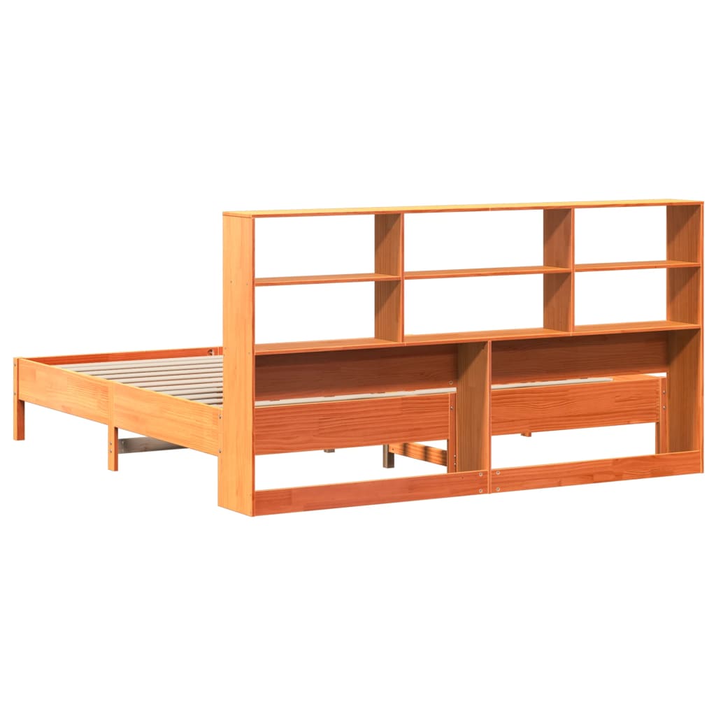 Bed met boekenkast zonder matras grenenhout wasbruin 180x200 cm – afbeelding 6