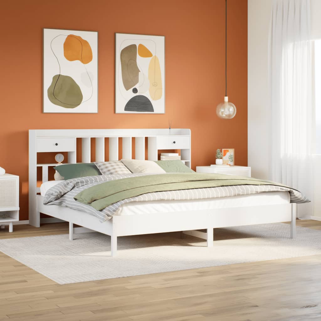 Bed met boekenkast zonder matras grenenhout wit 180x200 cm – afbeelding 1