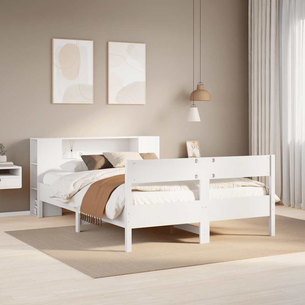 Bed met boekenkast zonder matras grenenhout wit 160x200 cm – afbeelding 1