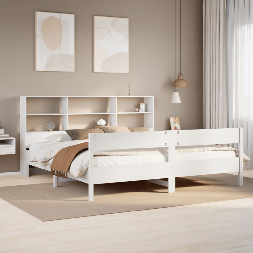 Bed met boekenkast zonder matras grenenhout wit 180x200 cm – afbeelding 1