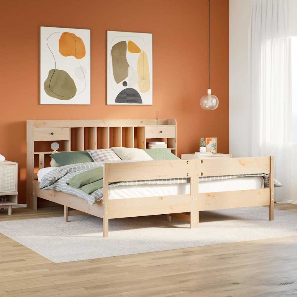 Bed met boekenkast zonder matras massief grenenhout 180x200 cm – afbeelding 1