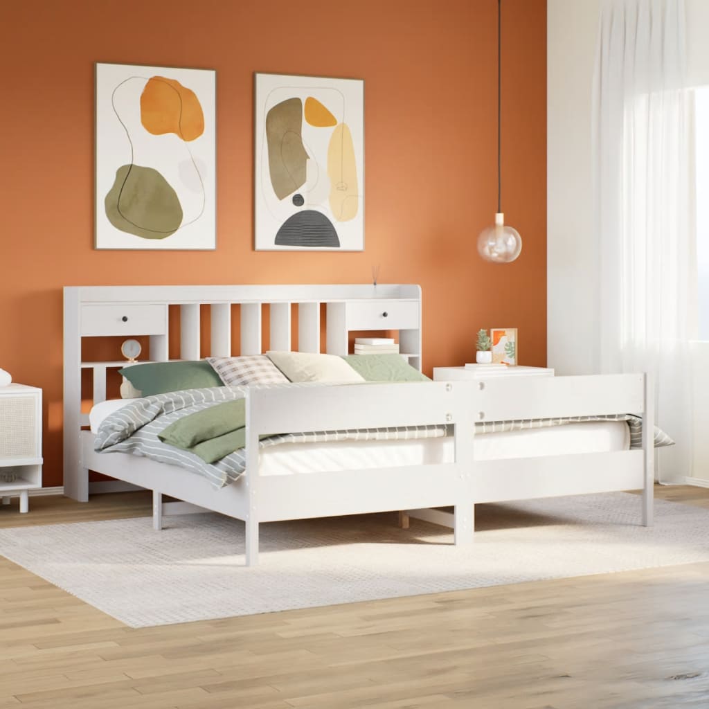 Bed met boekenkast zonder matras grenenhout wit 180x200 cm – afbeelding 1