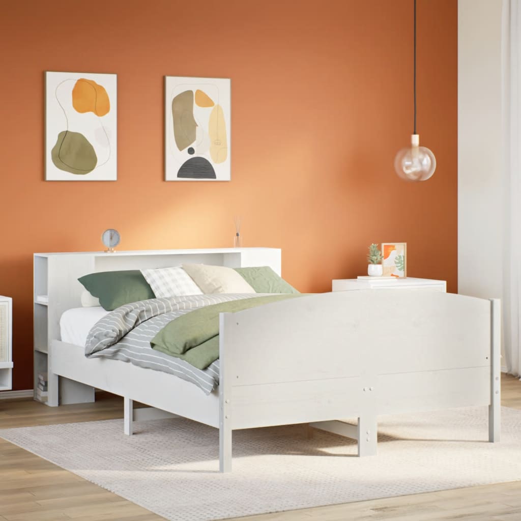 Bed met boekenkast zonder matras grenenhout wit 150x200 cm – afbeelding 1