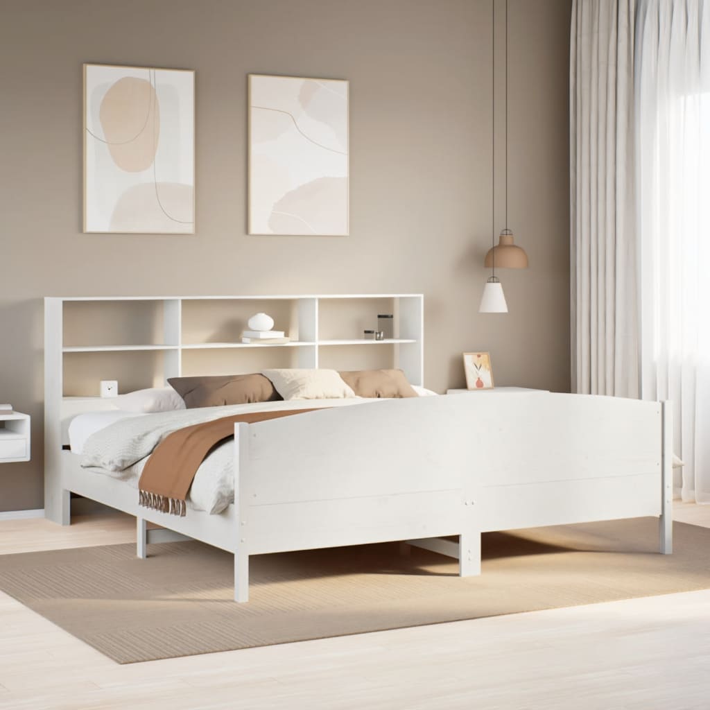 Bed met boekenkast zonder matras grenenhout wit 180x200 cm – afbeelding 1