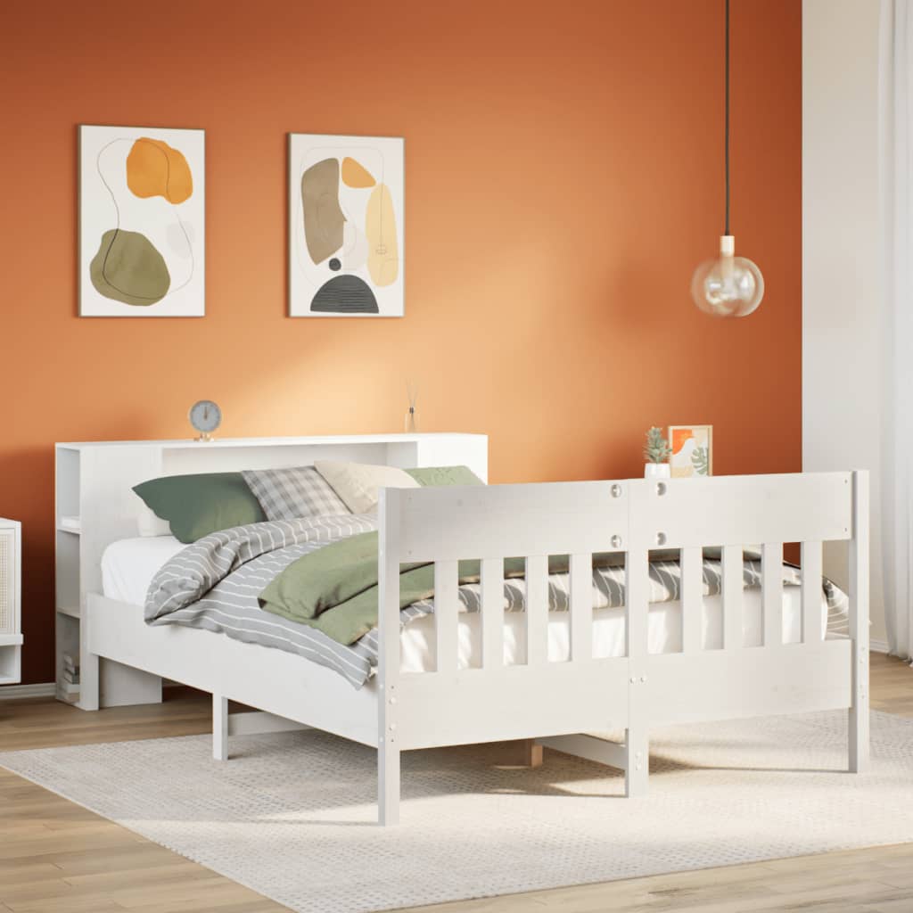 Bed met boekenkast zonder matras grenenhout wit 160x200 cm – afbeelding 1