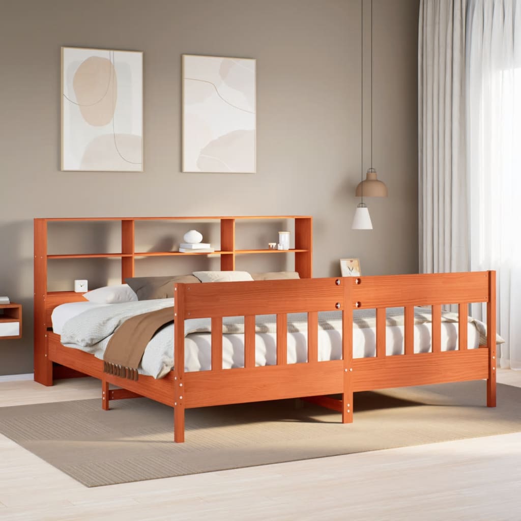 Bedframe zonder matras massief grenenhout wasbruin 200x200 cm – afbeelding 1