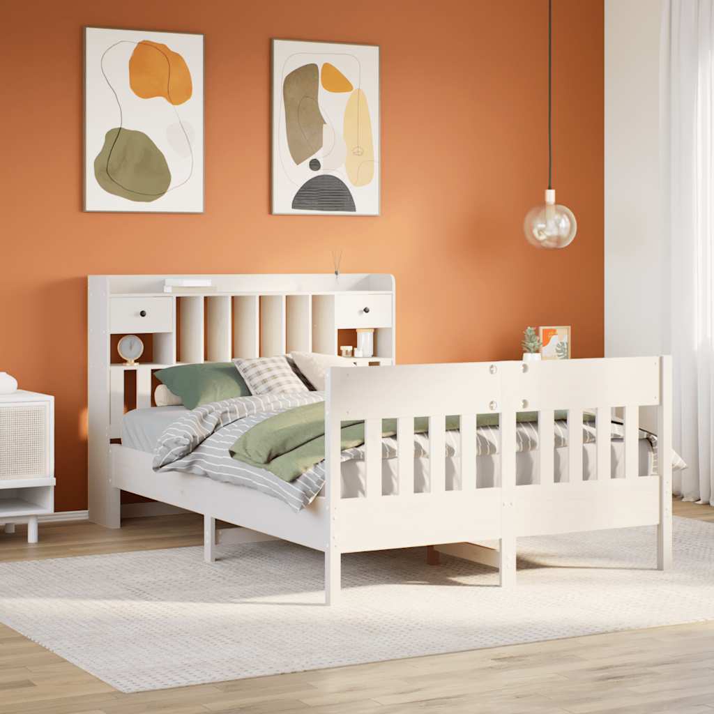 Bedframe zonder matras massief grenenhout wit 140x200 cm – afbeelding 1