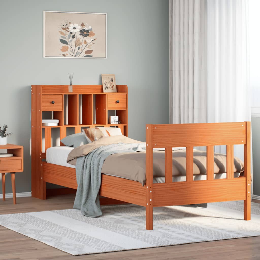 Bedframe zonder matras massief grenenhout wasbruin 100x200 cm – afbeelding 1