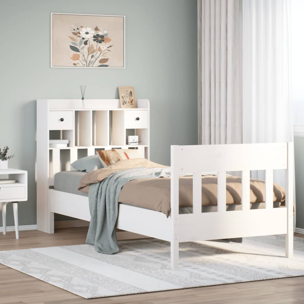 Bedframe zonder matras massief grenenhout wit 75x190 cm – afbeelding 1
