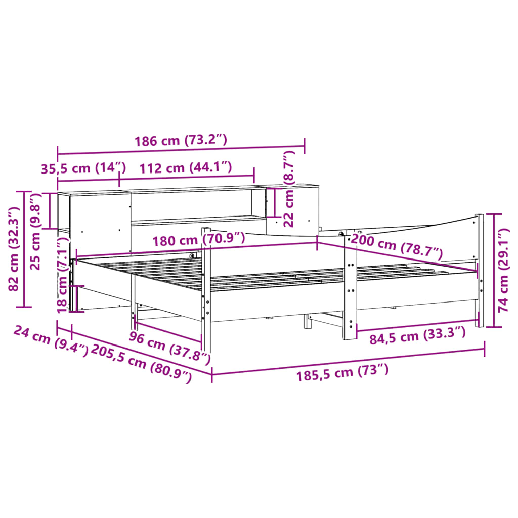 Bedframe zonder matras massief grenenhout wasbruin 180x200 cm – afbeelding 11