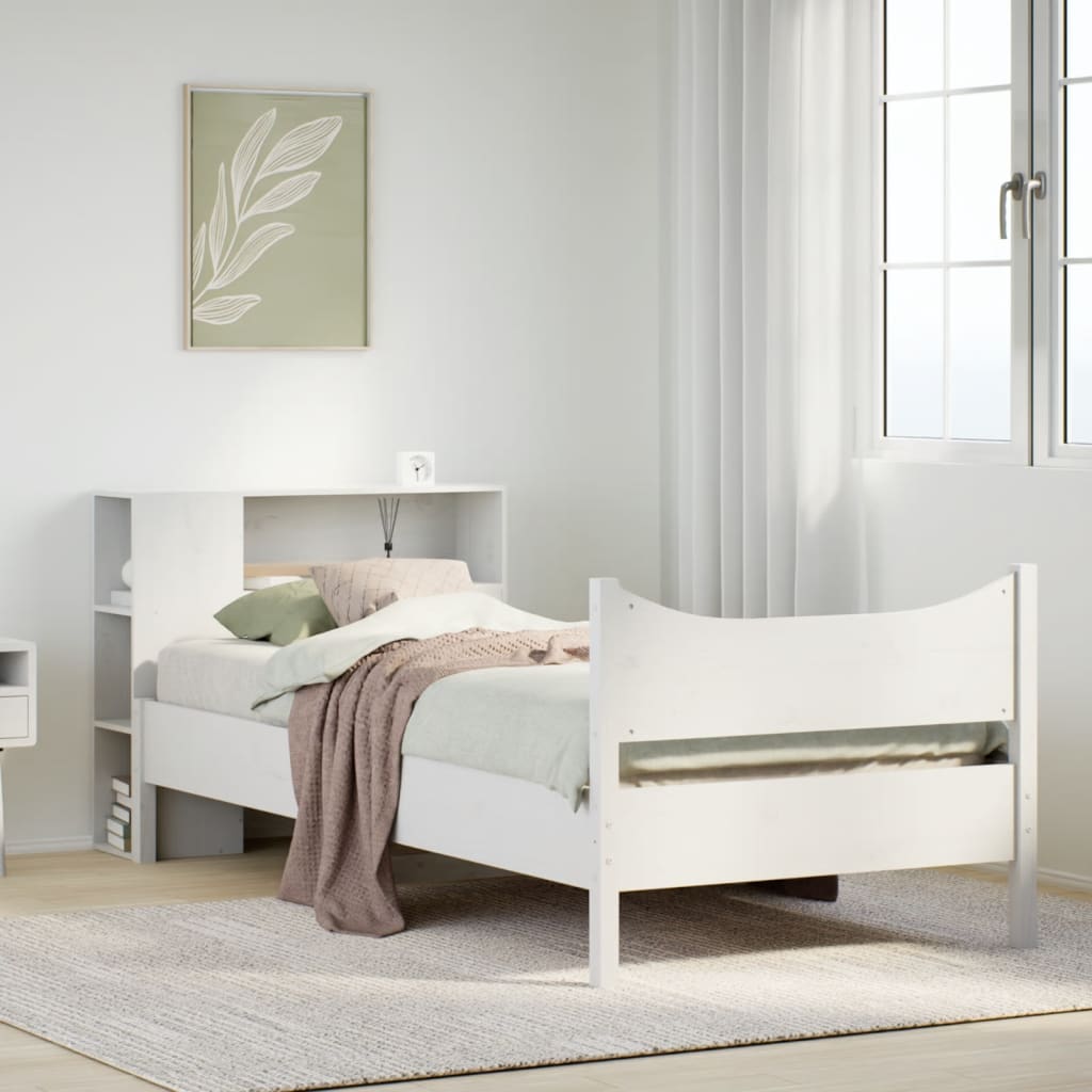 Bedframe zonder matras massief grenenhout wit 75x190 cm – afbeelding 1
