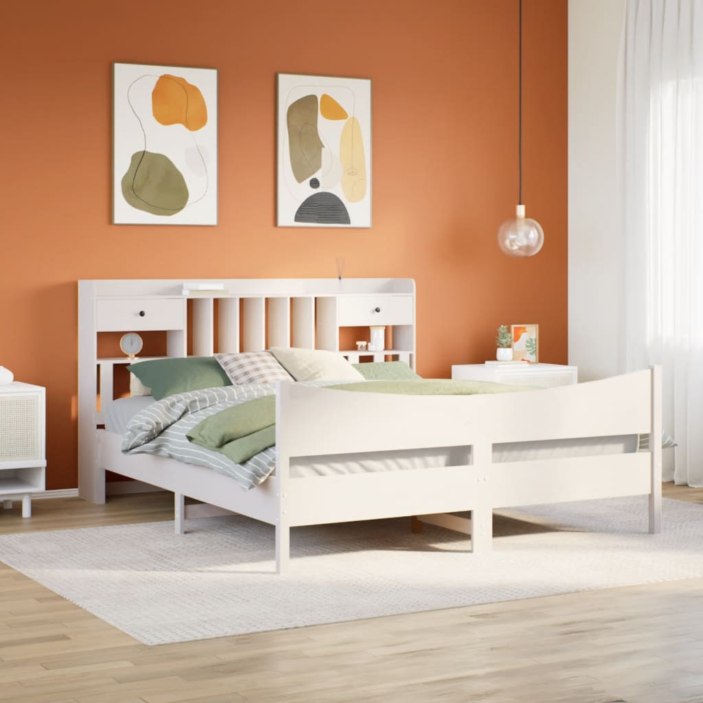 Bedframe zonder matras massief grenenhout wit 180x200 cm – afbeelding 1