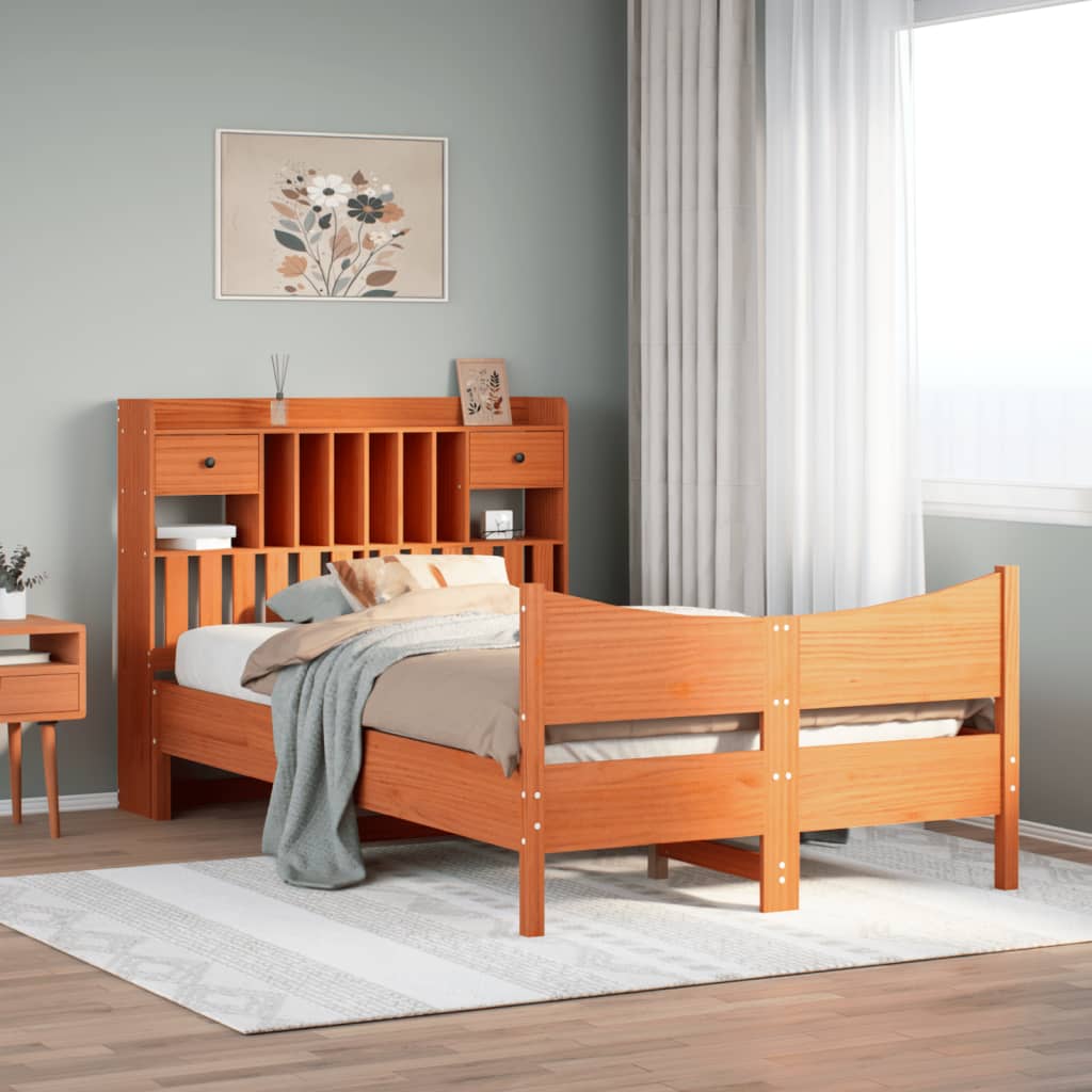 Bedframe zonder matras massief grenenhout wasbruin 135x190 cm – afbeelding 1