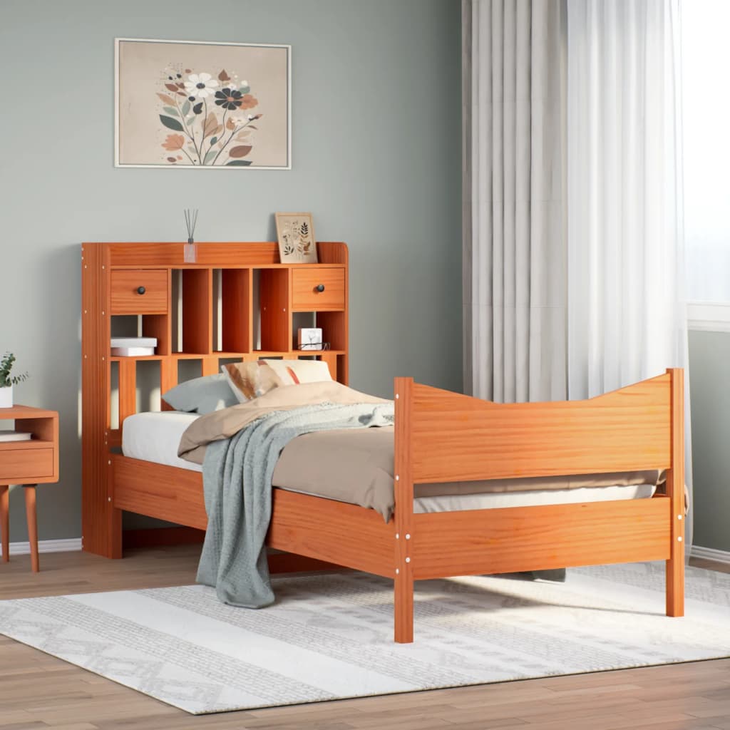 Bedframe zonder matras massief grenenhout wasbruin 75x190 cm – afbeelding 1