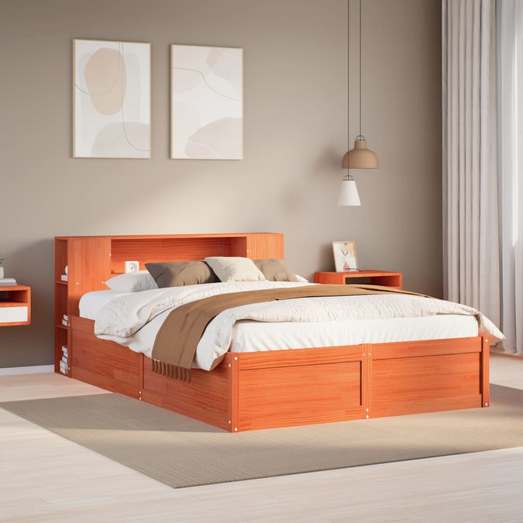 Bedframe zonder matras massief grenenhout wasbruin 135x190 cm