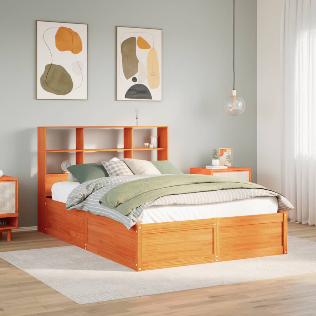 Bed met matras massief grenenhout wasbruin 140x190 cm – afbeelding 1