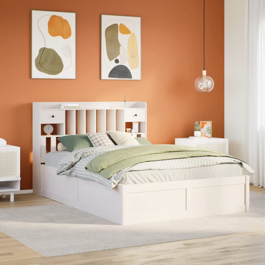 Bedframe zonder matras massief grenenhout wit 140x190 cm – afbeelding 1