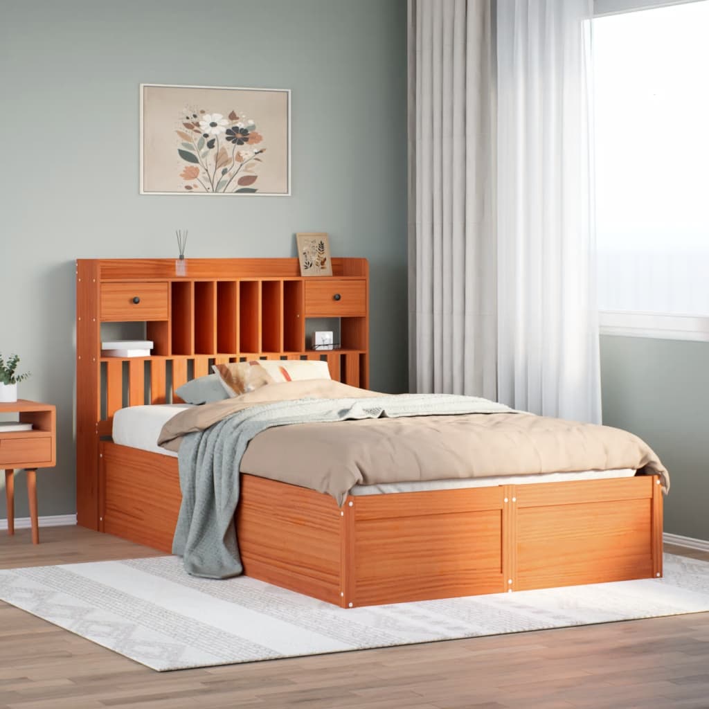 Bedframe zonder matras massief grenenhout wasbruin 135x190 cm – afbeelding 1