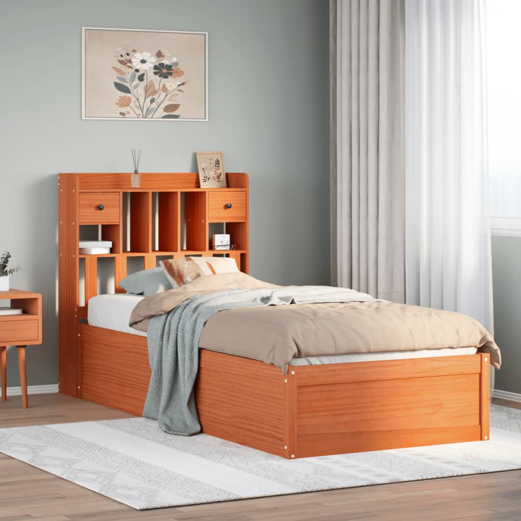 Bedframe zonder matras massief grenenhout wasbruin 75x190 cm – afbeelding 1