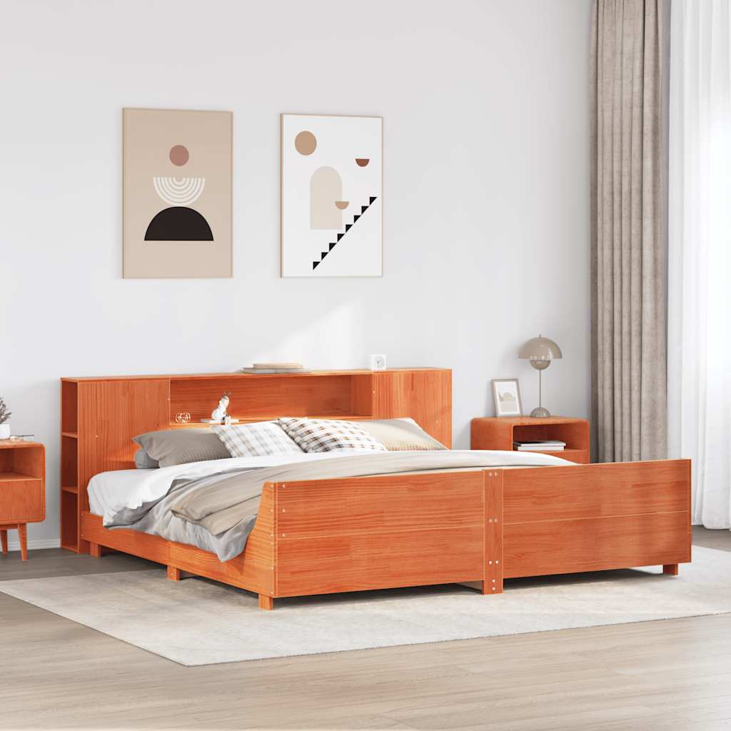 Bedframe zonder matras massief grenenhout wasbruin 200x200 cm – afbeelding 1