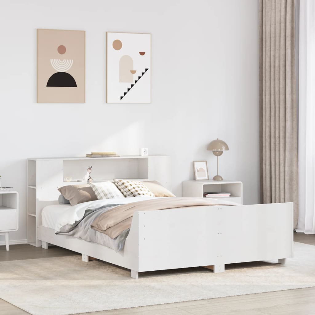 Bedframe zonder matras massief grenenhout wit 160x200 cm – afbeelding 1