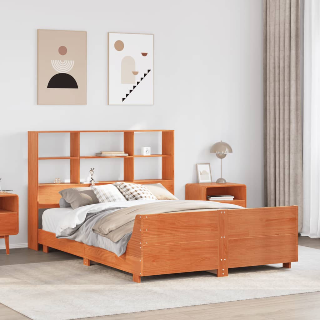 Bedframe zonder matras massief grenenhout wasbruin 140x200 cm – afbeelding 1