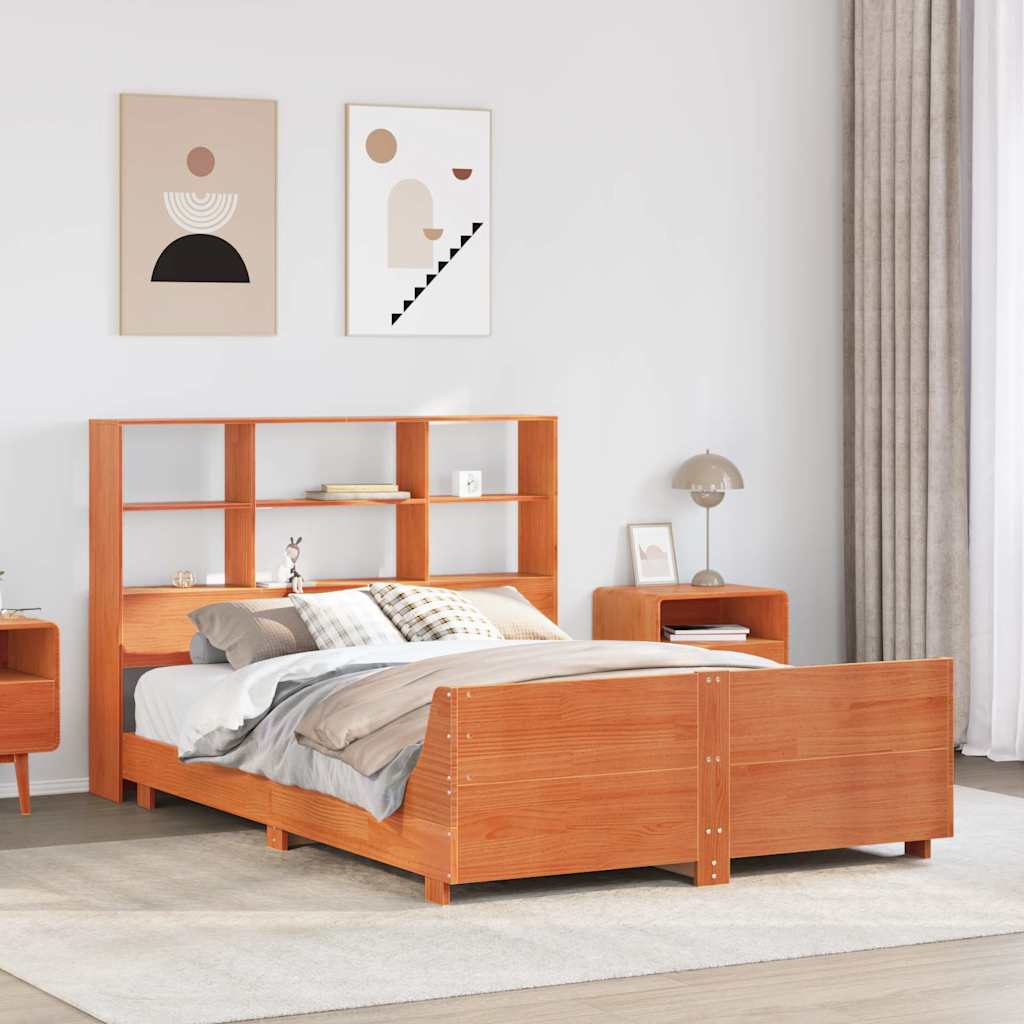 Bed met matras massief grenenhout wasbruin 140x190 cm – afbeelding 1