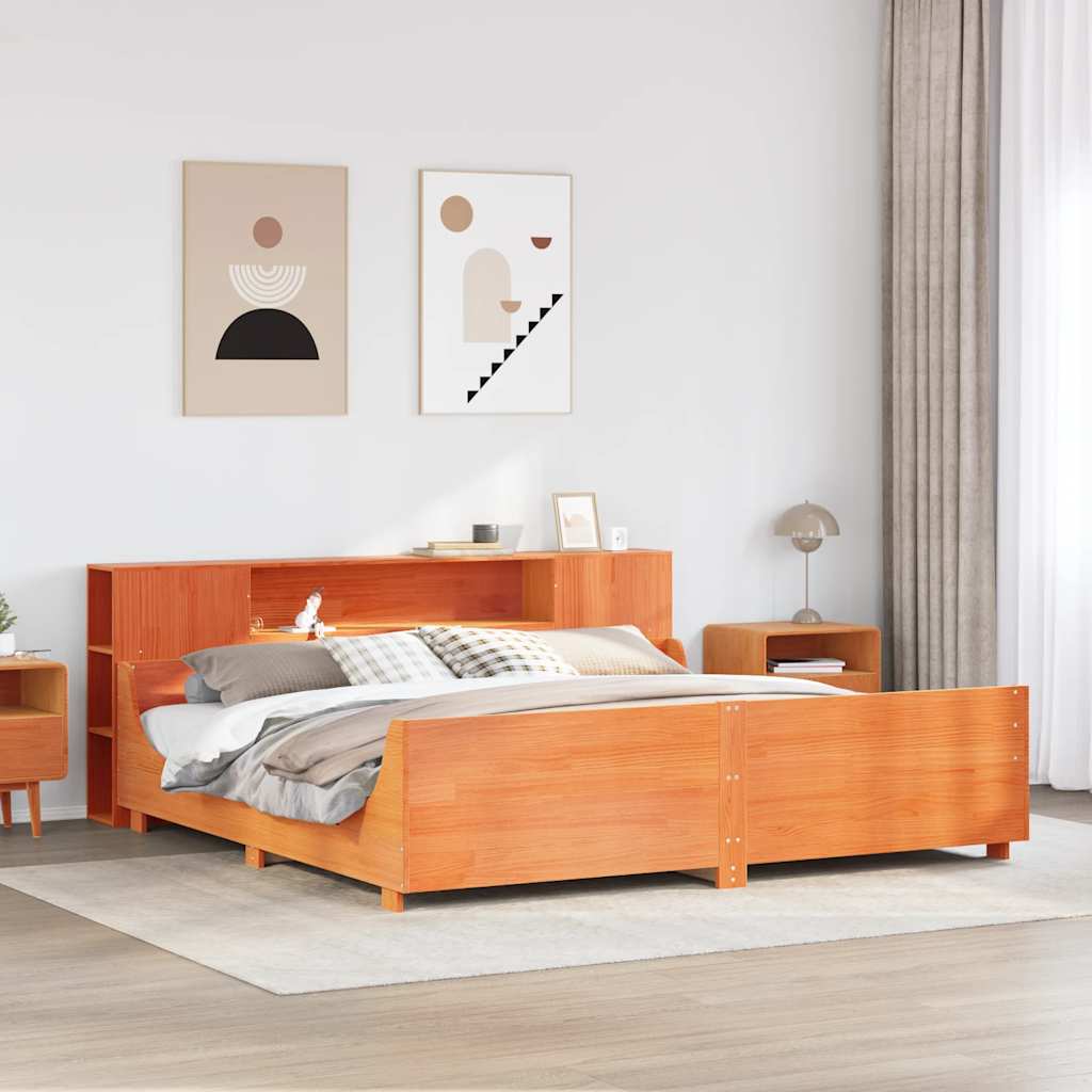 Bedframe zonder matras massief grenenhout wasbruin 200x200 cm – afbeelding 1