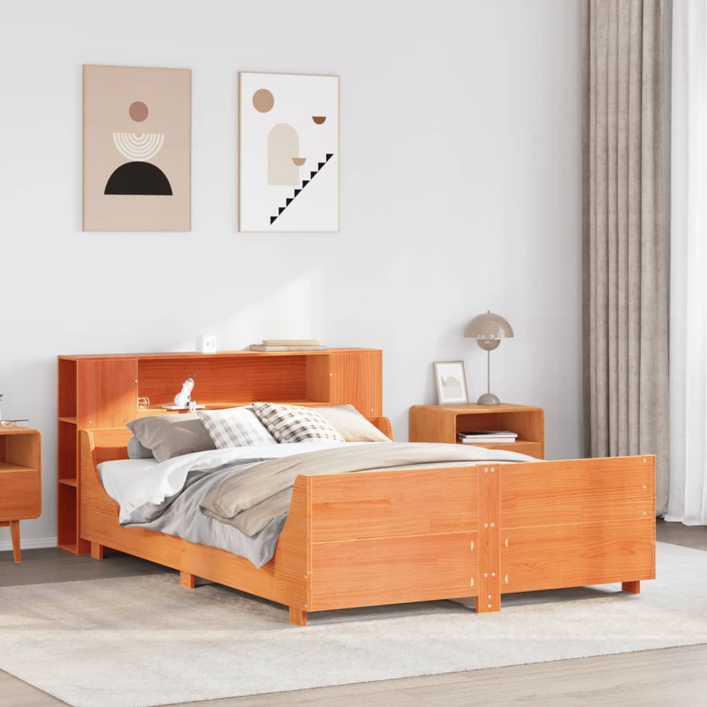 Bedframe zonder matras massief grenenhout wasbruin 135x190 cm – afbeelding 1