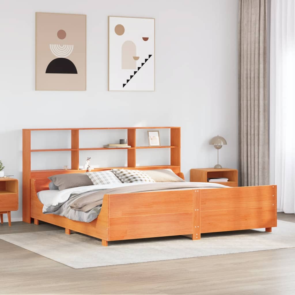 Bed met boekenkast zonder matras hout wasbruin 180x200 cm – afbeelding 1