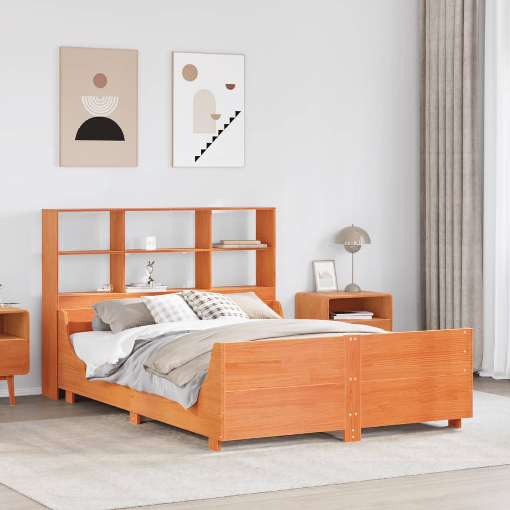 Bed met boekenkast zonder matras hout wasbruin 160x200 cm – afbeelding 1