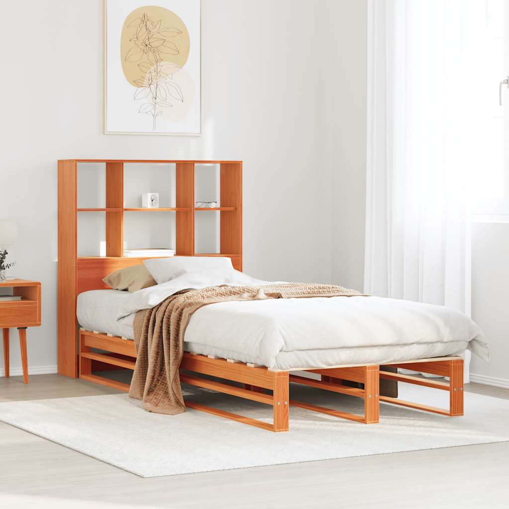 Bed met boekenkast zonder matras hout wasbruin 100x200 cm – afbeelding 1