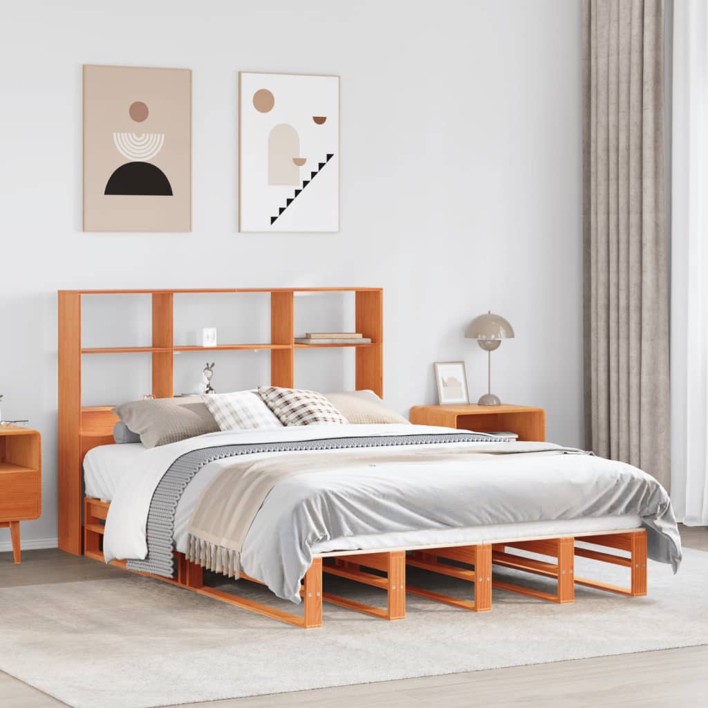 Bed met boekenkast zonder matras hout wasbruin 120x200 cm – afbeelding 1