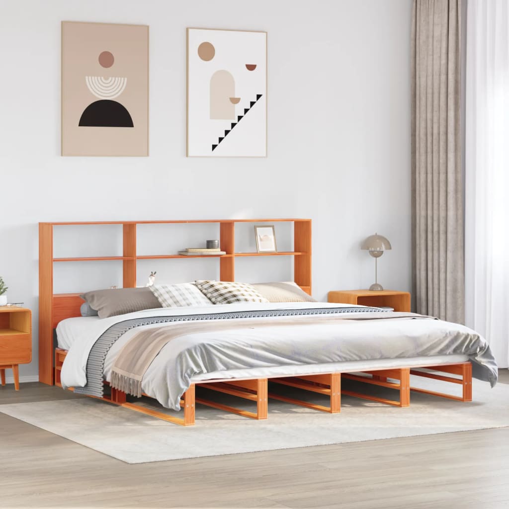 Bed met boekenkast zonder matras hout wasbruin 180x200 cm – afbeelding 1