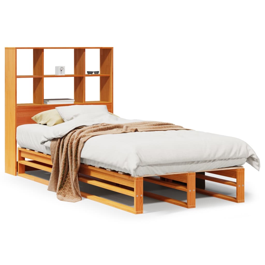 Bed met boekenkast zonder matras massief hout wasbruin 75x190cm – afbeelding 2