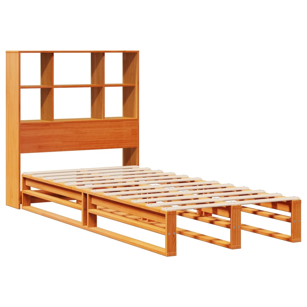 Bed met boekenkast zonder matras massief hout wasbruin 75x190cm – afbeelding 3