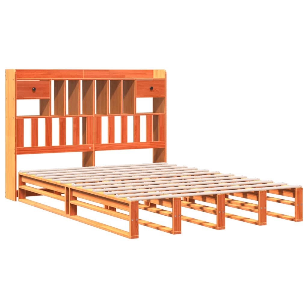 Bed met boekenkast zonder matras grenenhout wasbruin 160x200 cm – afbeelding 3