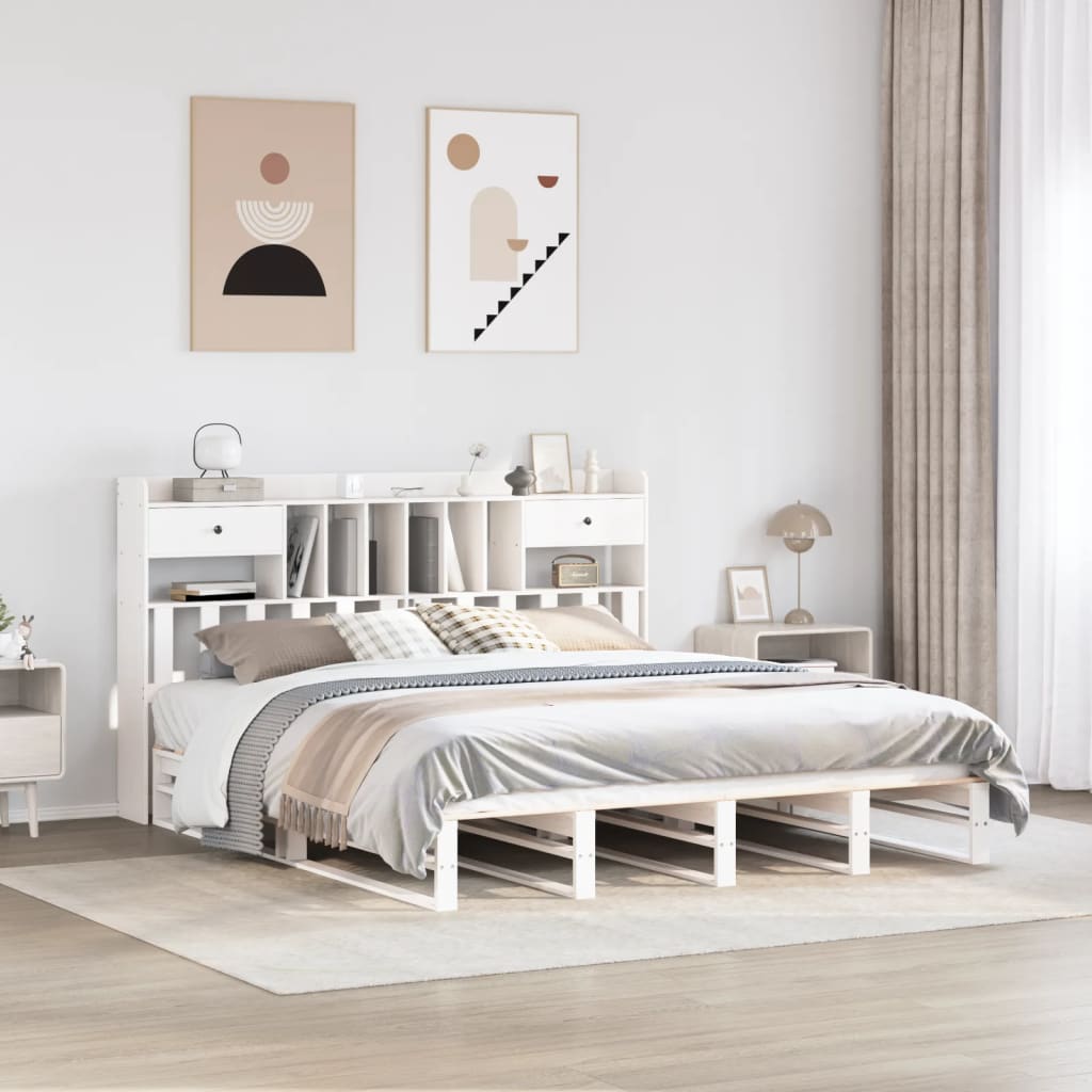 Bed met boekenkast zonder matras grenenhout wit 180x200 cm – afbeelding 1