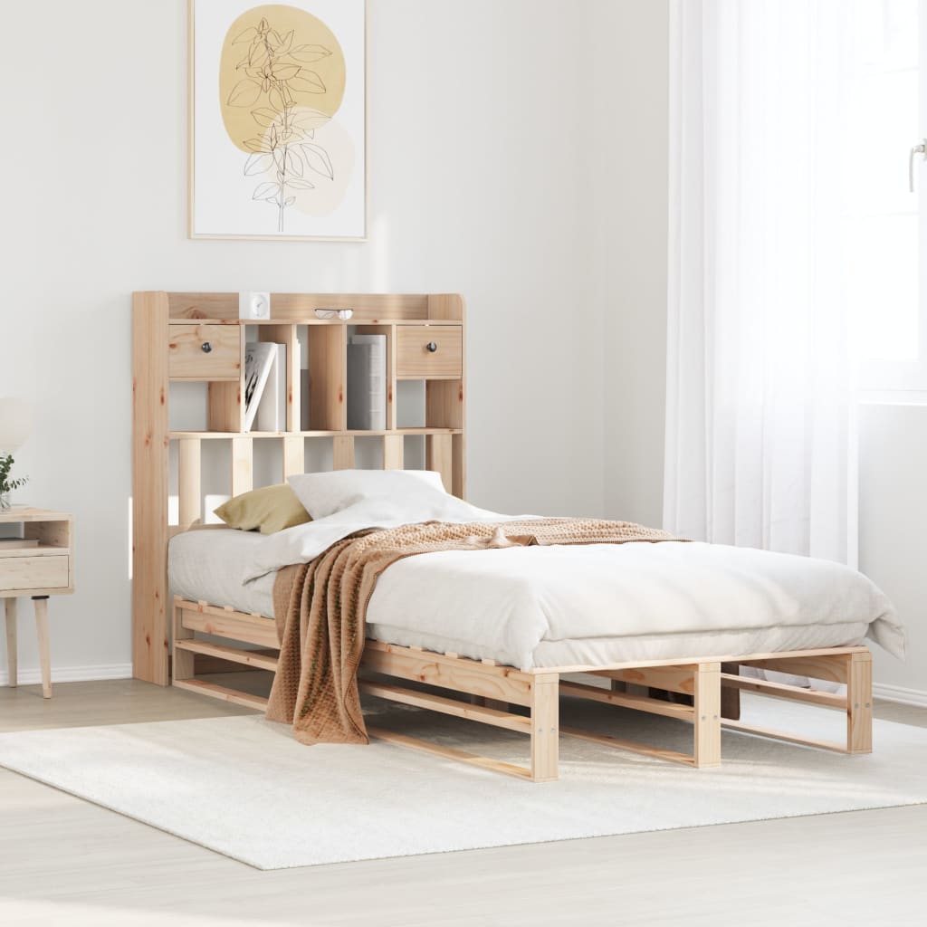 Bed met boekenkast zonder matras massief grenenhout 90x190 cm – afbeelding 1