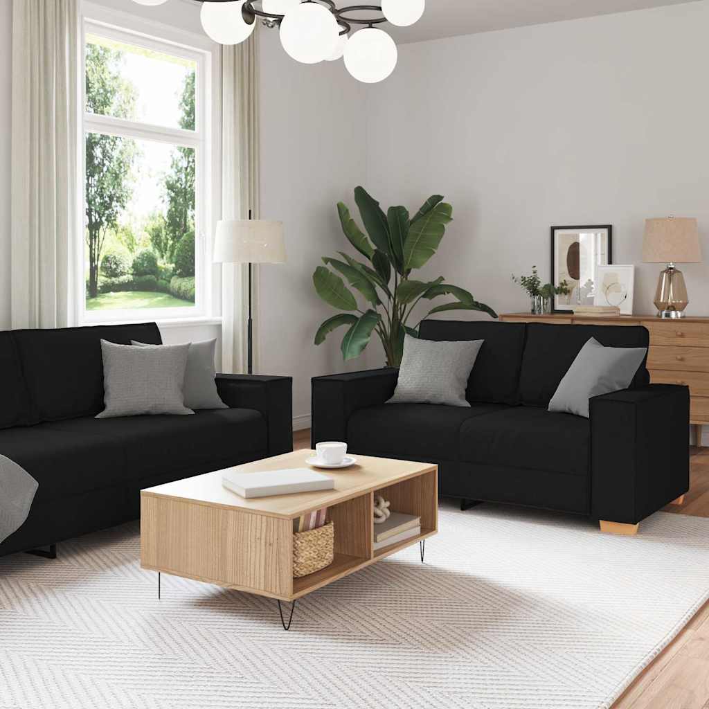 Bank 3 pcs Zwart 220 x 80 x 84 cm Linnen-mix stof