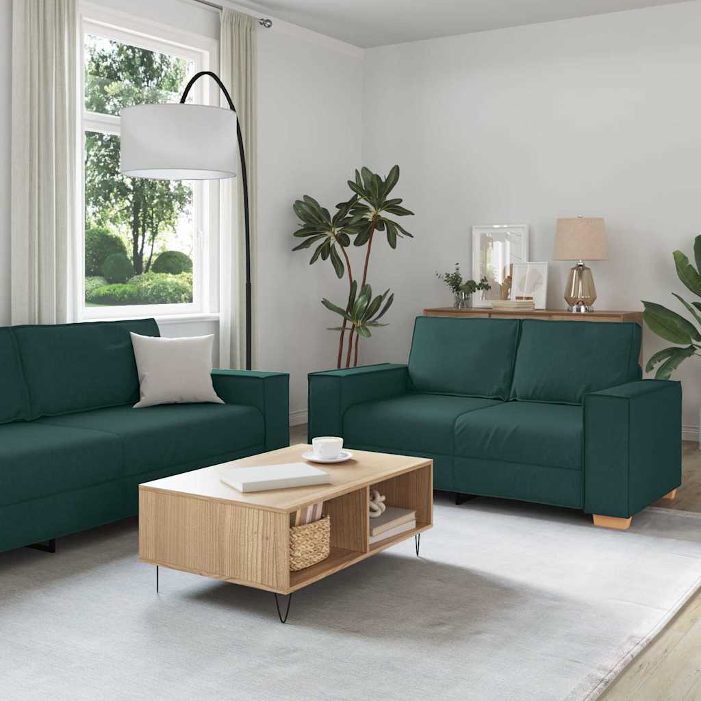 Bank 3 pcs Donkergroen 220 x 80 x 84 cm Linnen-mix stof