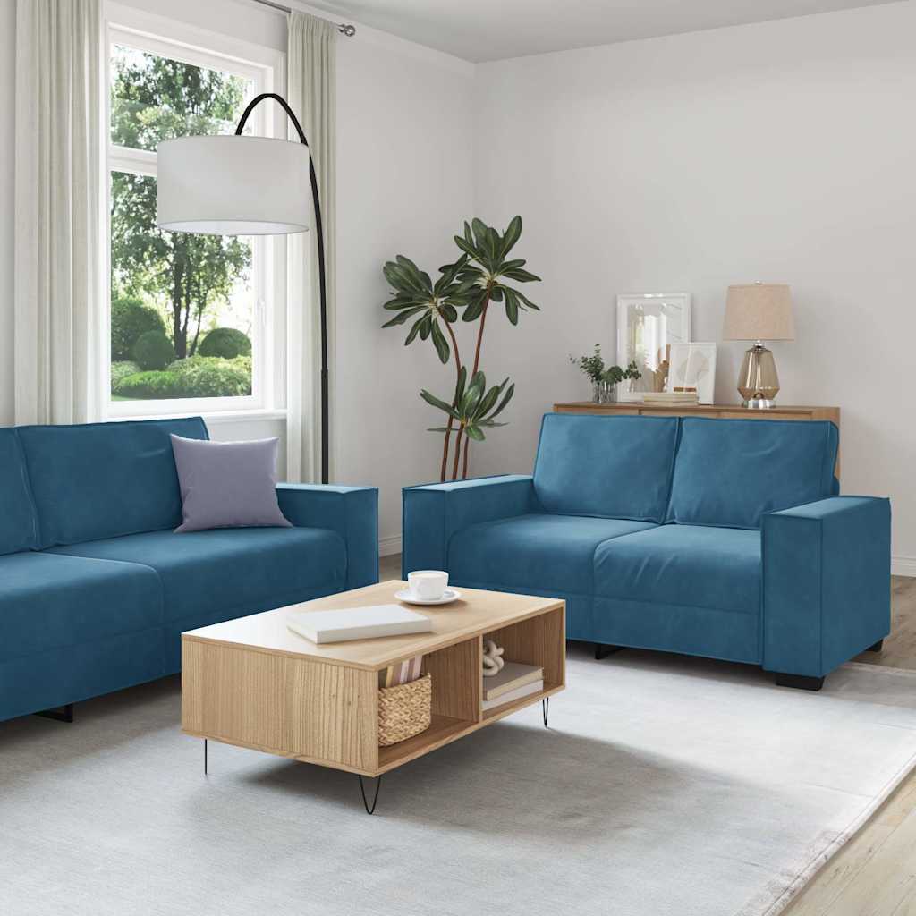 3-delige Loungeset met kussens fluweel blauw – afbeelding 1