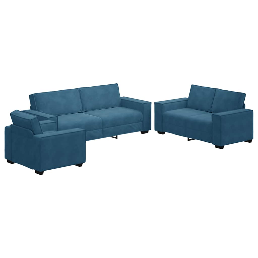 3-delige Loungeset met kussens fluweel blauw – afbeelding 2